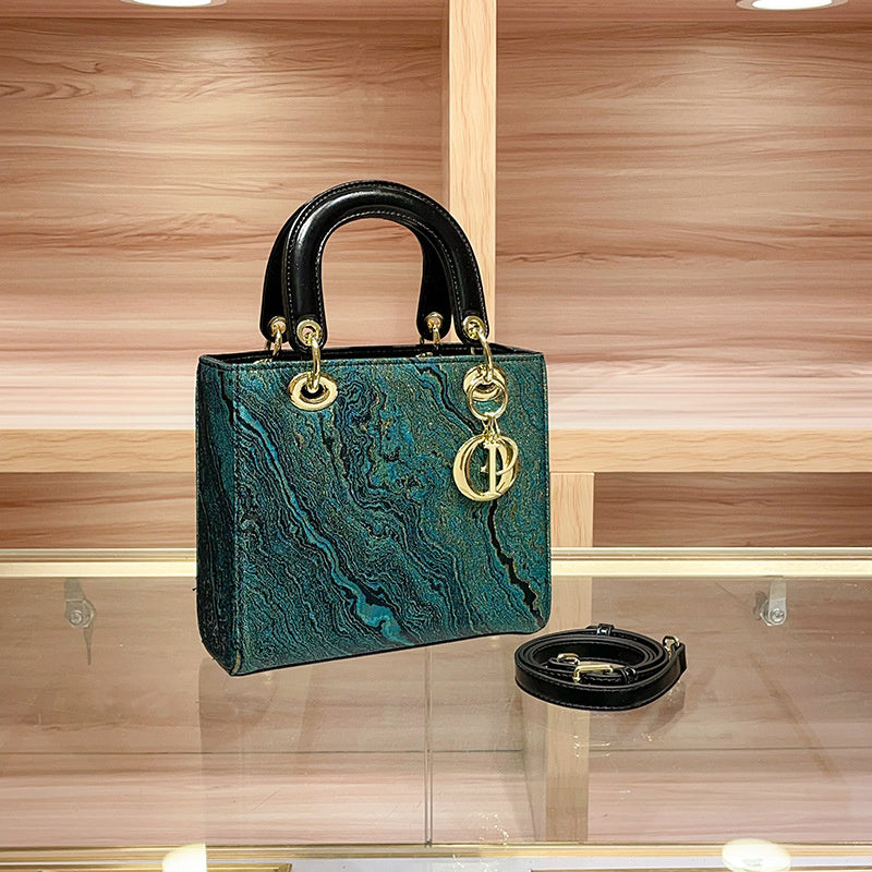 High-end Feel Foreign Trade Cross-border Handbag Princess Diana Style Women's 2025 New Trendy Color-blocking Niche Single Shoulder Crossbody Small Square Bag