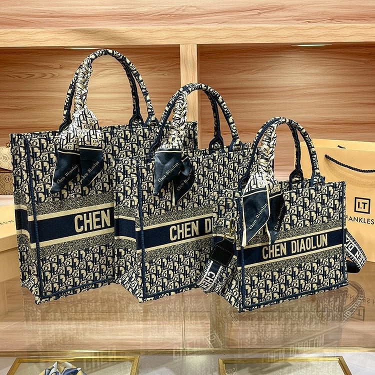 Handheld Tote for Women 2026 New Trendy Document Basket Embroidery High-end Large Capacity Commuting Shopping Bag