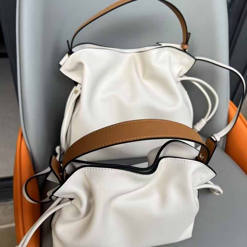 Luo's High-End Handheld Lucky Mini Small Bucket Drawstring Soft Genuine Leather Cloud Crossbody Women's Bag