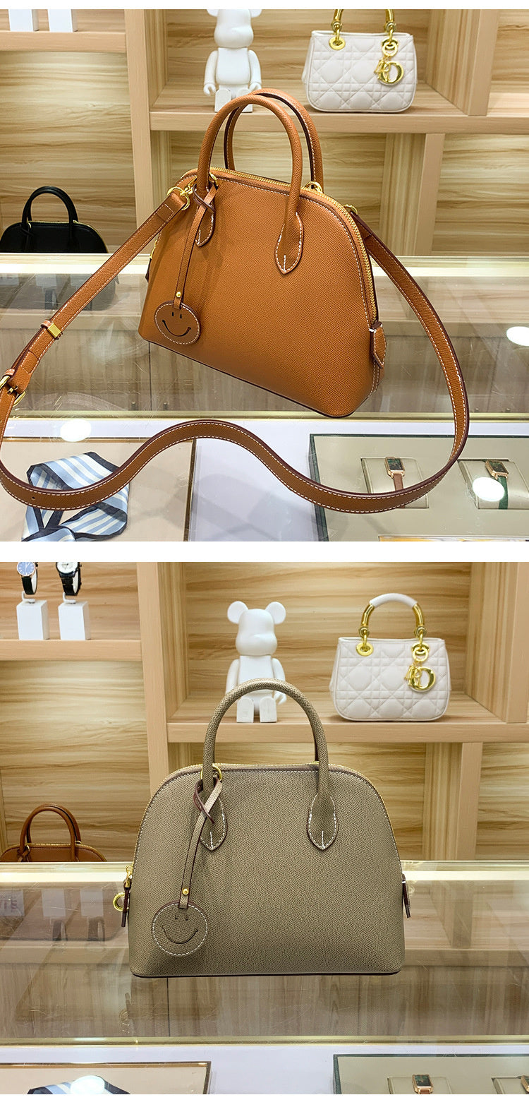 Light Luxury High-End Women's Semi-Handmade Elegant Bowling Shell 2025 New Genuine Leather Handheld Shoulder Crossbody Bag