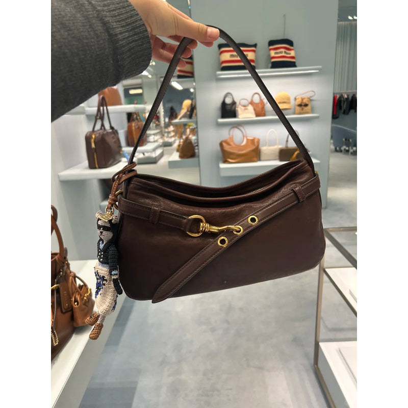 Miu Sheepskin Underarm Suede Commuter Vintage Handbag Shoulder Baguette High-Quality Texture Tote Bag