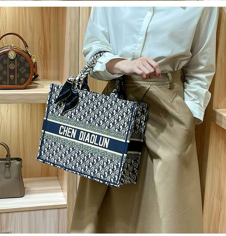 Handheld Tote for Women 2026 New Trendy Document Basket Embroidery High-end Large Capacity Commuting Shopping Bag