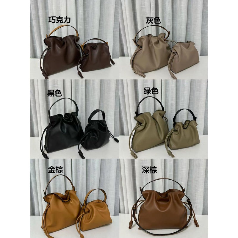 Luo's High-End Handheld Lucky Mini Small Bucket Drawstring Soft Genuine Leather Cloud Crossbody Women's Bag