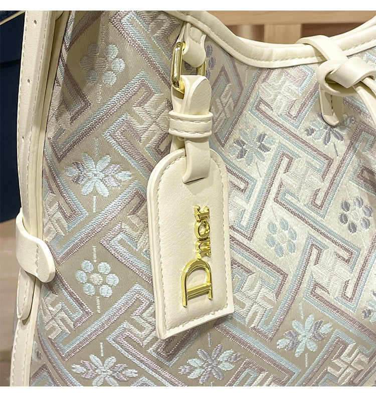 Hong Kong Genuine Leather Brocade Tote 2026 New Women's Popular High-end Large Capacity Shoulder Underarm Bag