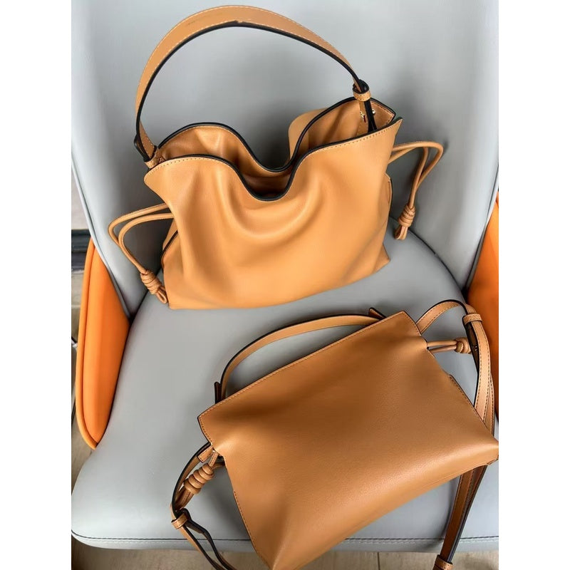 Luo's High-End Handheld Lucky Mini Small Bucket Drawstring Soft Genuine Leather Cloud Crossbody Women's Bag