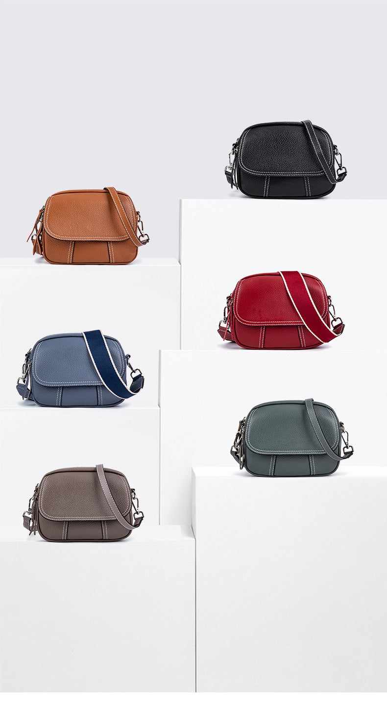 Genuine Leather Small Square for Women 2026 New First Layer Cowhide Large Capacity Wide Strap Single Shoulder High-end Crossbody Bag