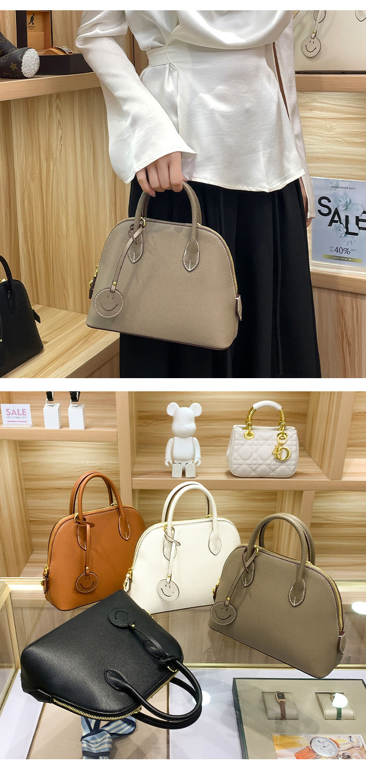 Light Luxury High-End Women's Semi-Handmade Elegant Bowling Shell 2025 New Genuine Leather Handheld Shoulder Crossbody Bag