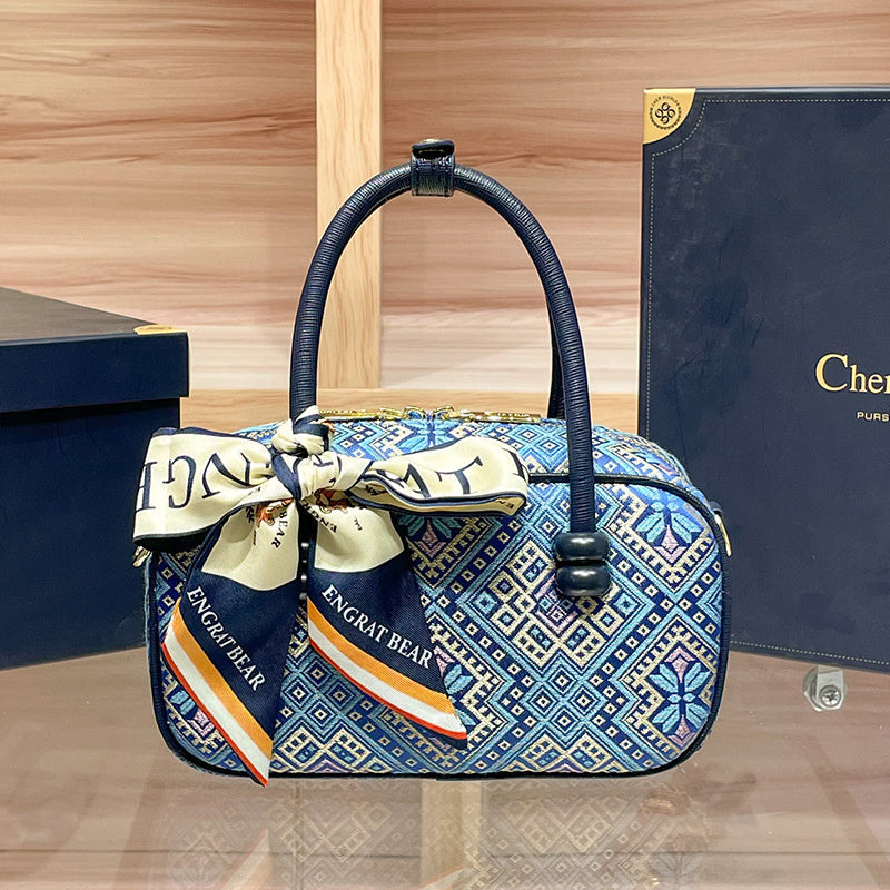 Intangible Cultural Heritage Zhuang Brocade Chinese Style Bowling Women's 2026 New Boston Handheld Crossbody Small Bag