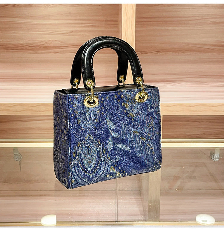 High-end Feel Foreign Trade Cross-border Handbag Princess Diana Style Women's 2025 New Trendy Color-blocking Niche Single Shoulder Crossbody Small Square Bag