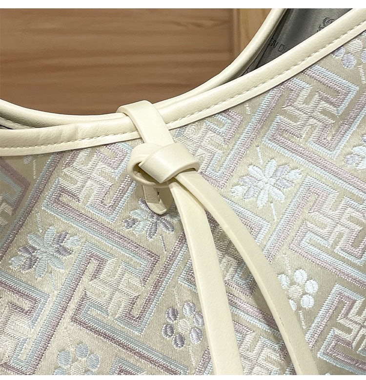 Hong Kong Genuine Leather Brocade Tote 2026 New Women's Popular High-end Large Capacity Shoulder Underarm Bag