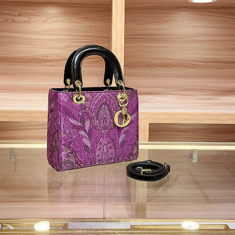 High-end Feel Foreign Trade Cross-border Handbag Princess Diana Style Women's 2025 New Trendy Color-blocking Niche Single Shoulder Crossbody Small Square Bag