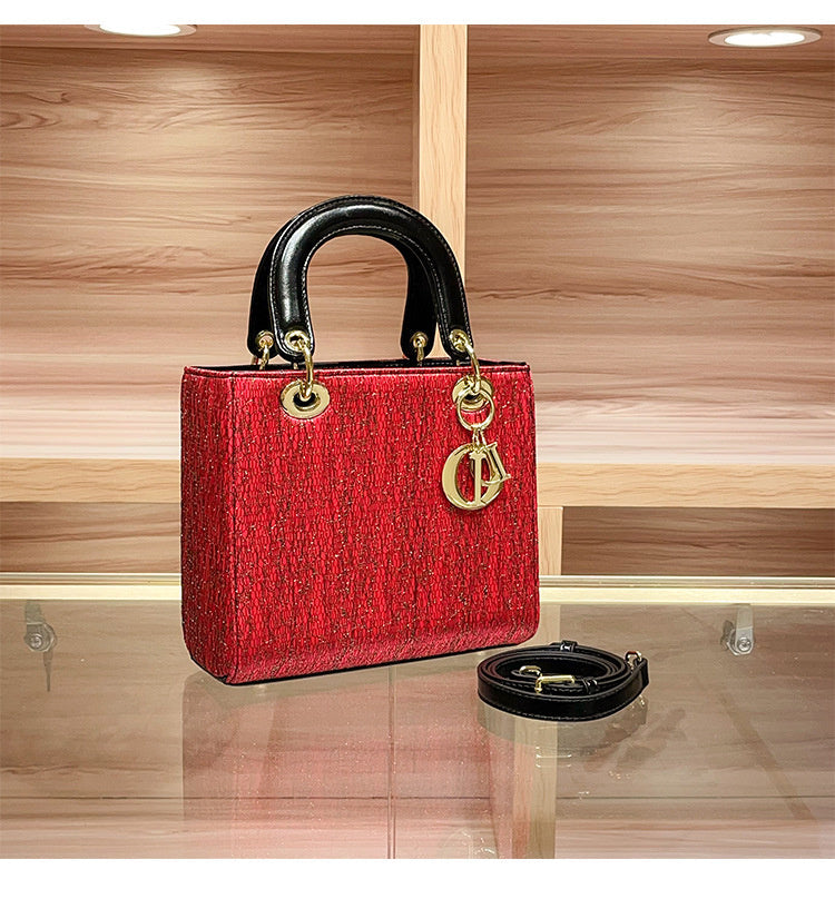 High-end Feel Foreign Trade Cross-border Handbag Princess Diana Style Women's 2025 New Trendy Color-blocking Niche Single Shoulder Crossbody Small Square Bag