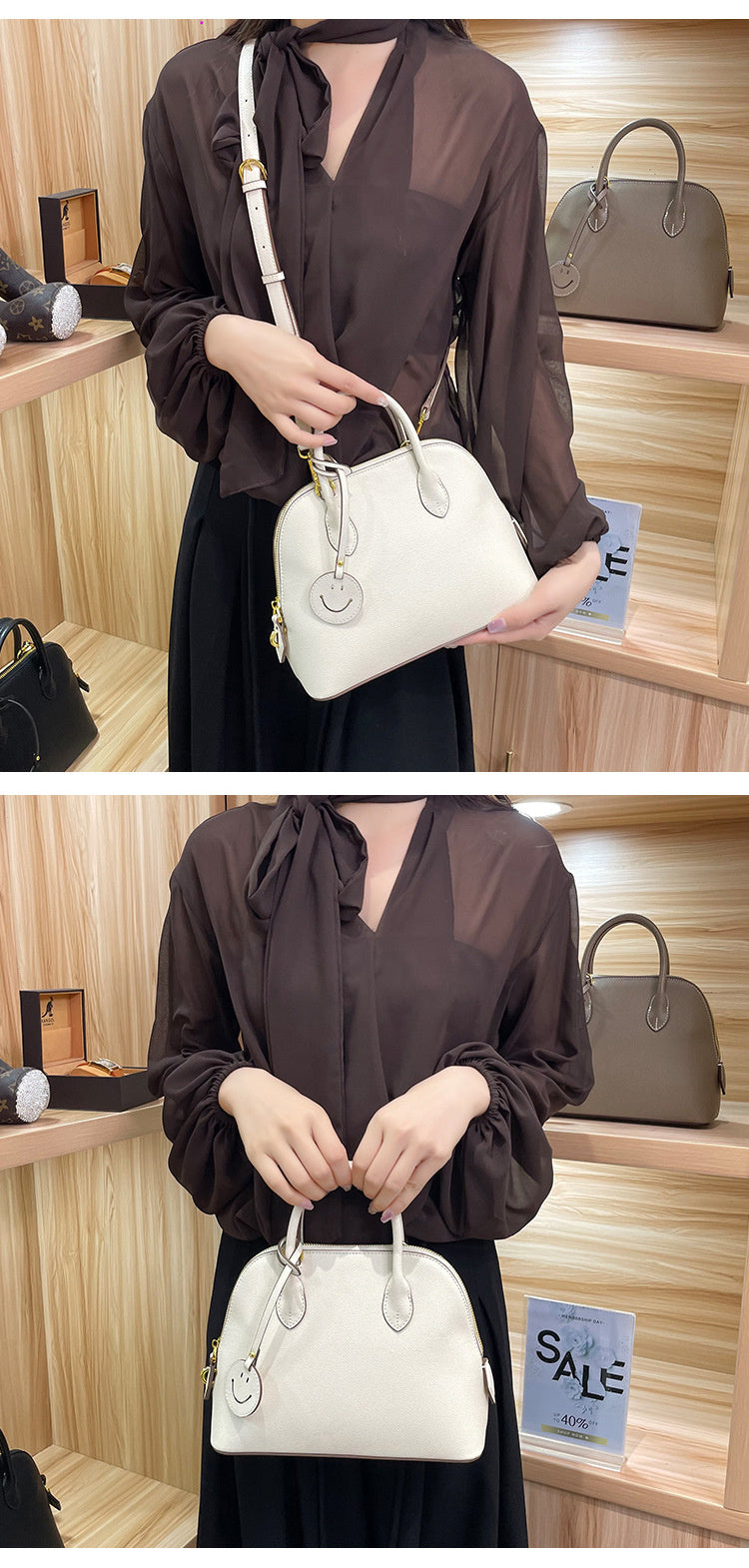 Light Luxury High-End Women's Semi-Handmade Elegant Bowling Shell 2025 New Genuine Leather Handheld Shoulder Crossbody Bag
