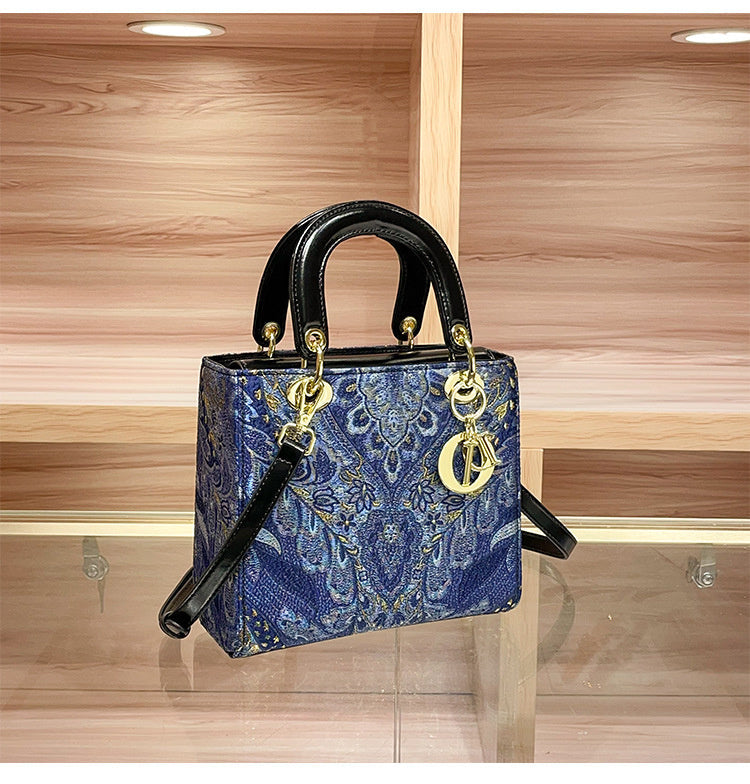 High-end Feel Foreign Trade Cross-border Handbag Princess Diana Style Women's 2025 New Trendy Color-blocking Niche Single Shoulder Crossbody Small Square Bag