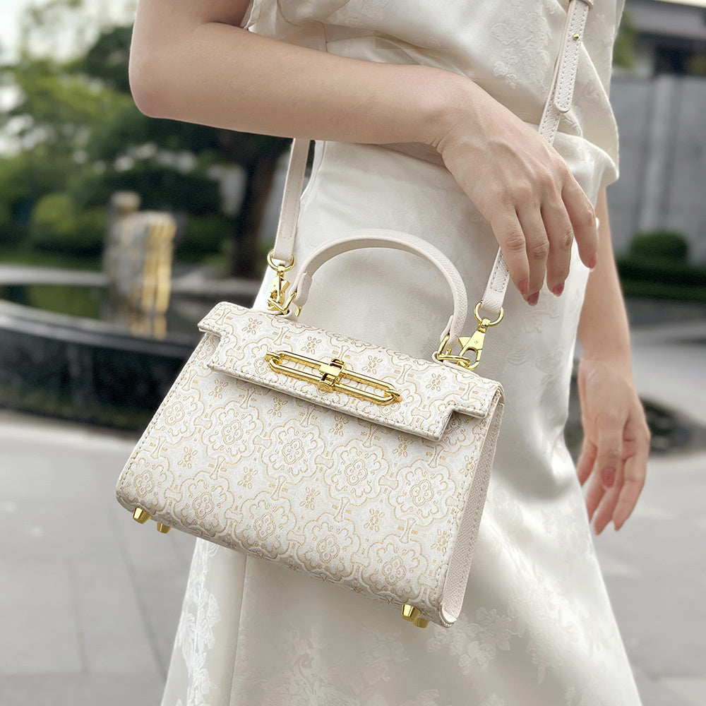 High-End Brocade Handbag Kelly 2025 New Fashion Versatile Light Luxury Niche Single Shoulder Crossbody Commuter Women's Bag