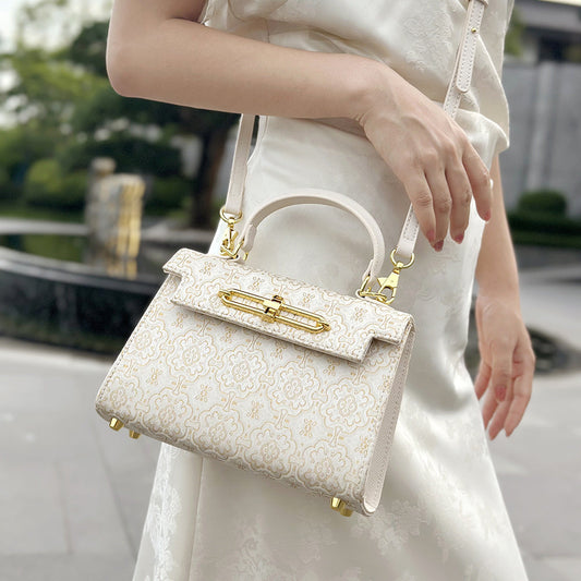 High-End Brocade Handbag Kelly 2025 New Fashion Versatile Light Luxury Niche Single Shoulder Crossbody Commuter Women's Bag