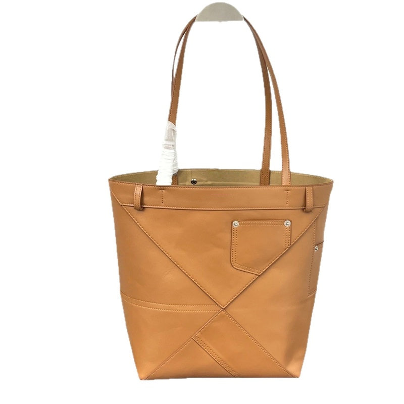 2026 Luojia New Top Layer Cowhide Foldable Geometric Large Capacity Genuine Leather Shoulder Fashion Tote Bag