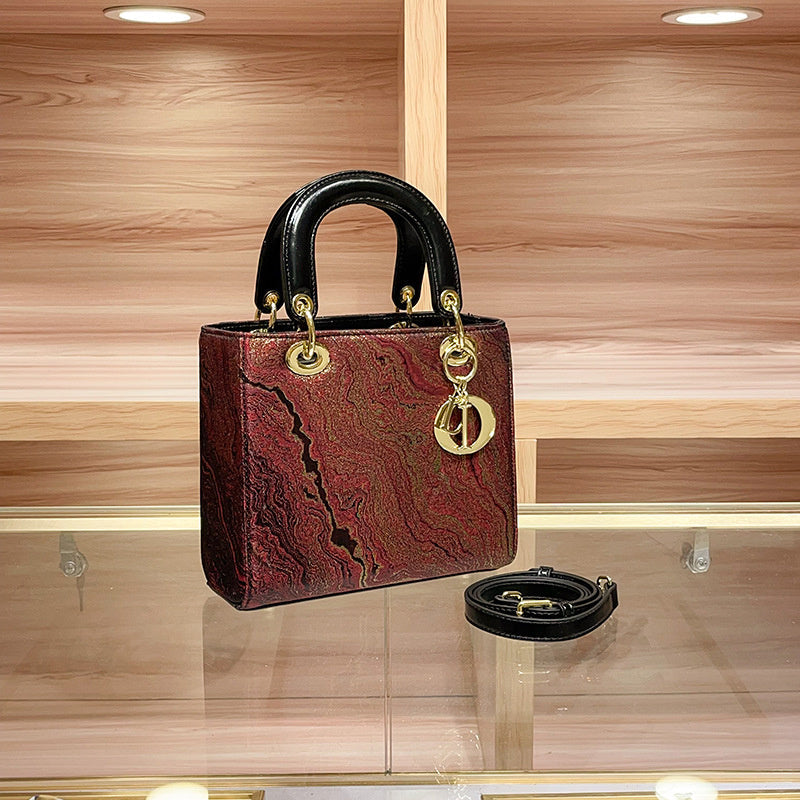 High-end Feel Foreign Trade Cross-border Handbag Princess Diana Style Women's 2025 New Trendy Color-blocking Niche Single Shoulder Crossbody Small Square Bag