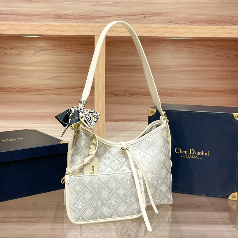 Hong Kong Genuine Leather Brocade Tote 2026 New Women's Popular High-end Large Capacity Shoulder Underarm Bag