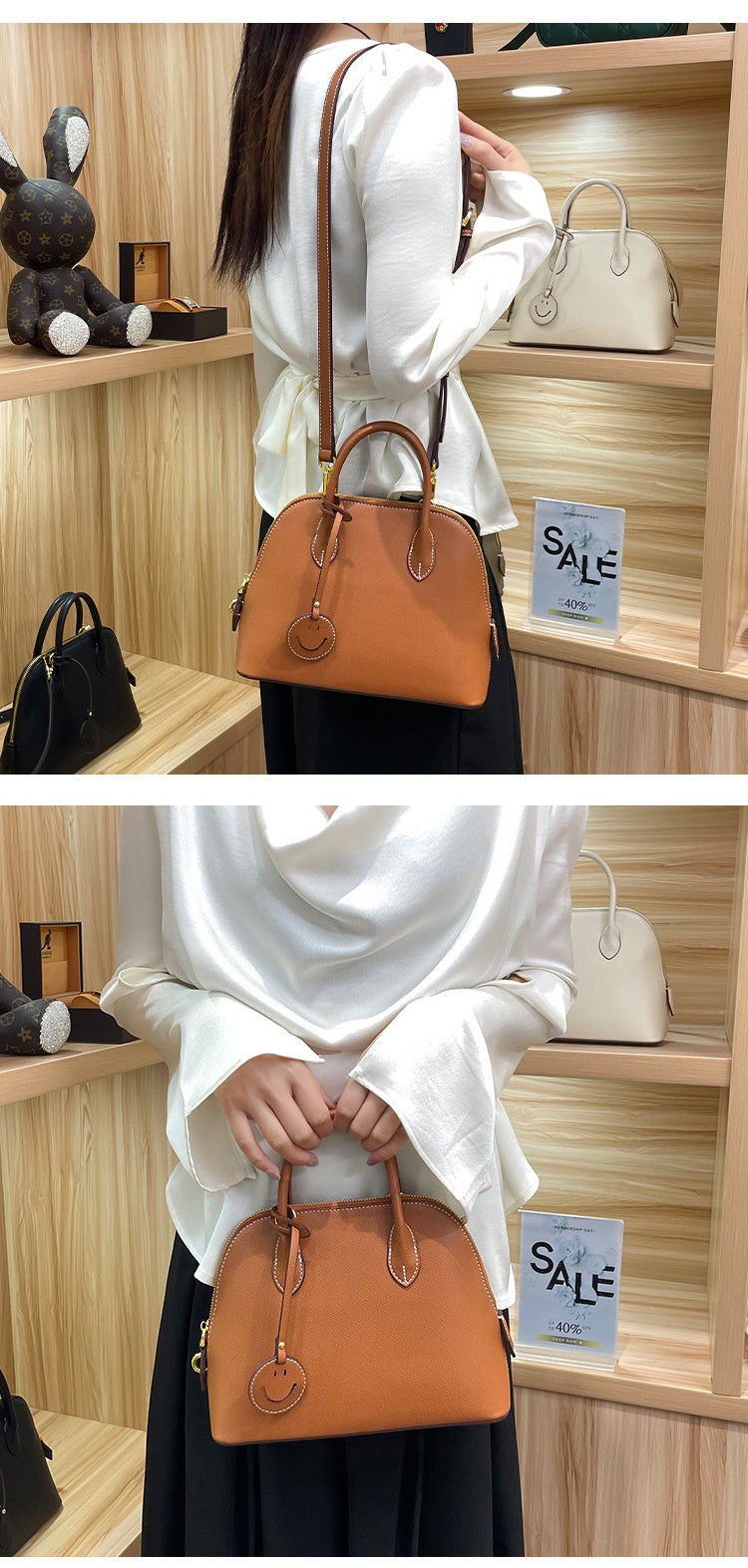 Light Luxury High-End Women's Semi-Handmade Elegant Bowling Shell 2025 New Genuine Leather Handheld Shoulder Crossbody Bag