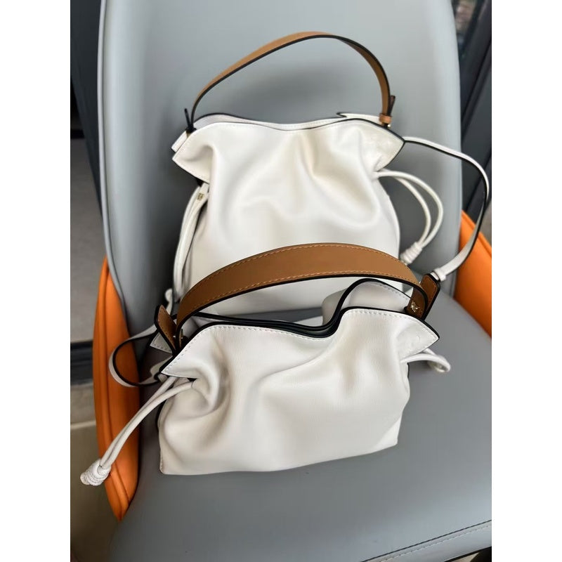 Luo's High-End Handheld Lucky Mini Small Bucket Drawstring Soft Genuine Leather Cloud Crossbody Women's Bag