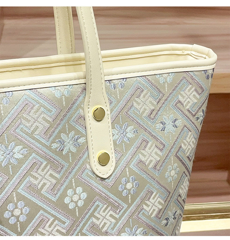 Commuting Large Capacity Tote 2026 Handbag New Chinese Style Brocade Shoulder Underarm Shopping Bag