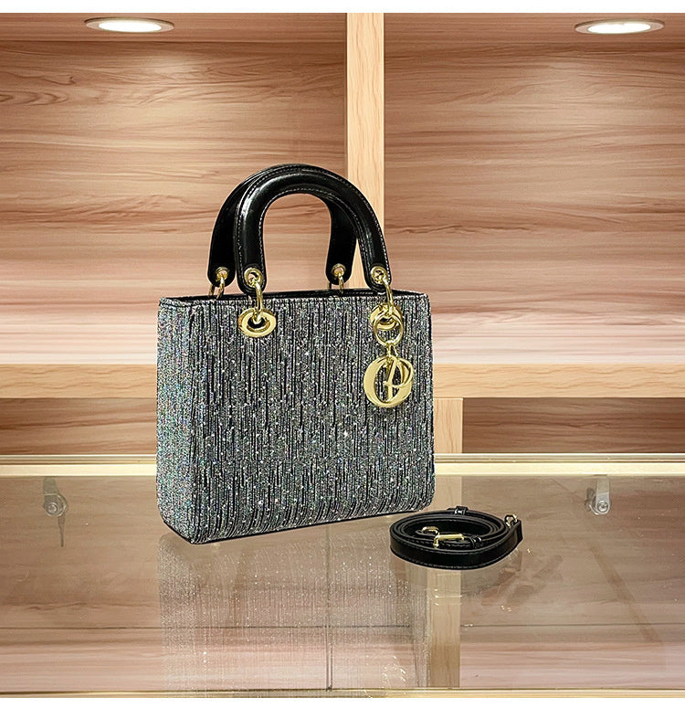 High-end Feel Foreign Trade Cross-border Handbag Princess Diana Style Women's 2025 New Trendy Color-blocking Niche Single Shoulder Crossbody Small Square Bag