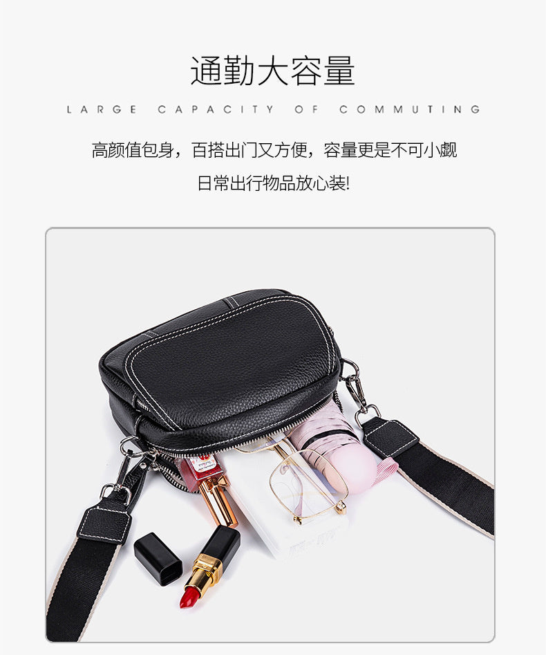 Genuine Leather Small Square for Women 2026 New First Layer Cowhide Large Capacity Wide Strap Single Shoulder High-end Crossbody Bag