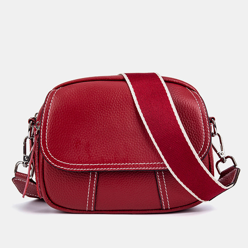 Genuine Leather Small Square for Women 2026 New First Layer Cowhide Large Capacity Wide Strap Single Shoulder High-end Crossbody Bag
