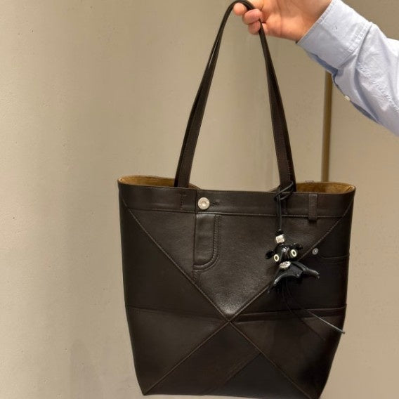 2026 Luojia New Top Layer Cowhide Foldable Geometric Large Capacity Genuine Leather Shoulder Fashion Tote Bag