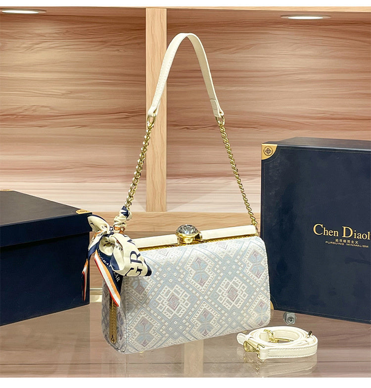 2026 New Model Diamond-Studded Box Embroidered Style Women's Chinese Single-Shoulder Underarm Evening Bag, Crossbody Bag