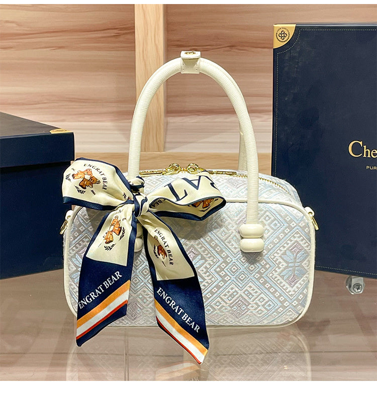 Intangible Cultural Heritage Zhuang Brocade Chinese Style Bowling Women's 2026 New Boston Handheld Crossbody Small Bag