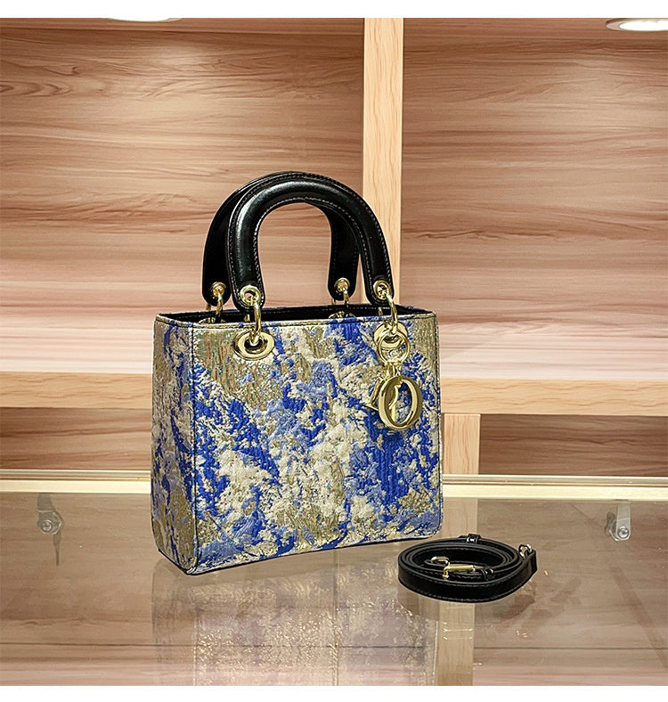 High-end Feel Foreign Trade Cross-border Handbag Princess Diana Style Women's 2025 New Trendy Color-blocking Niche Single Shoulder Crossbody Small Square Bag