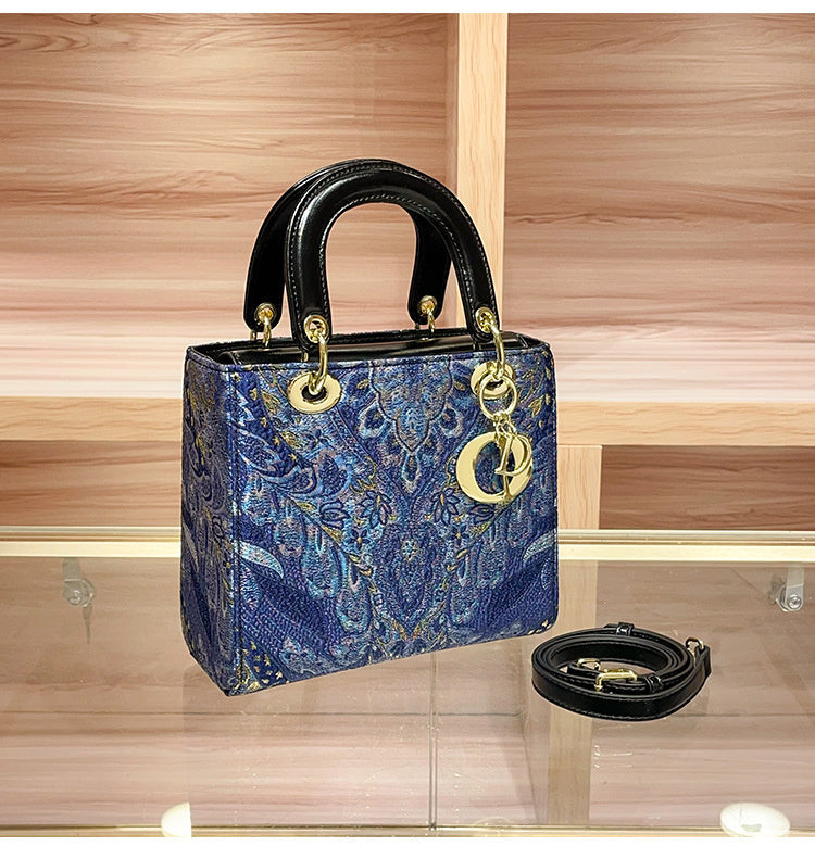 High-end Feel Foreign Trade Cross-border Handbag Princess Diana Style Women's 2025 New Trendy Color-blocking Niche Single Shoulder Crossbody Small Square Bag