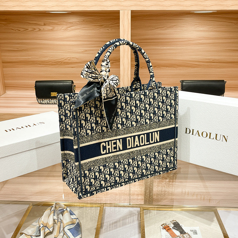 Handheld Tote for Women 2026 New Trendy Document Basket Embroidery High-end Large Capacity Commuting Shopping Bag