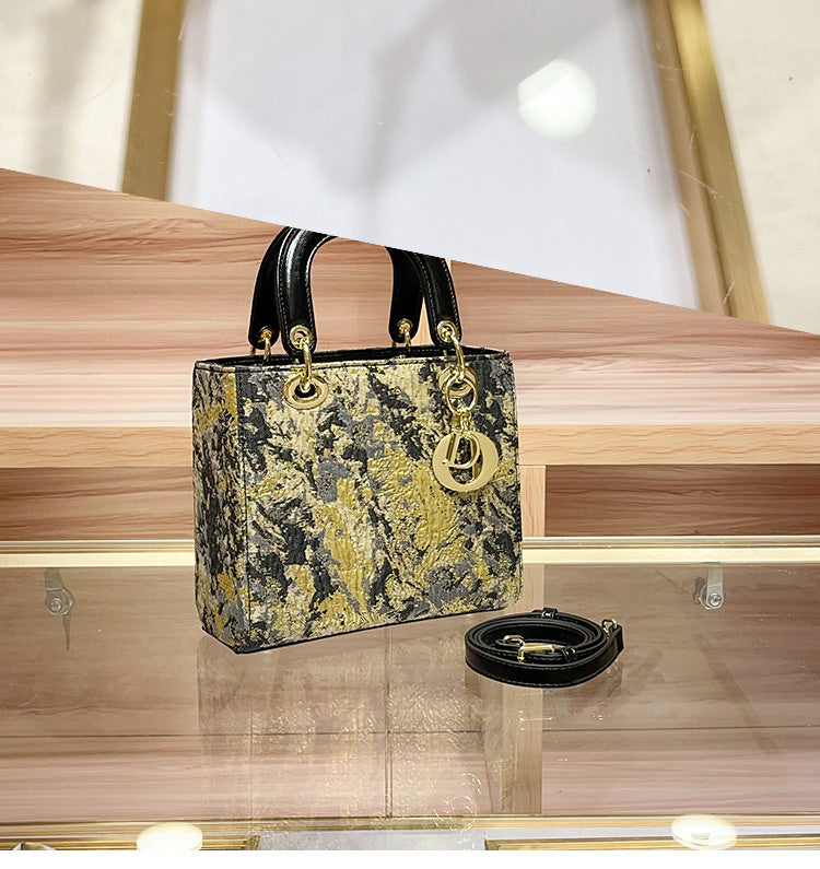 High-end Feel Foreign Trade Cross-border Handbag Princess Diana Style Women's 2025 New Trendy Color-blocking Niche Single Shoulder Crossbody Small Square Bag