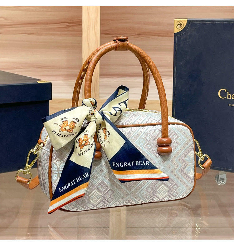 Intangible Cultural Heritage Zhuang Brocade Chinese Style Bowling Women's 2026 New Boston Handheld Crossbody Small Bag