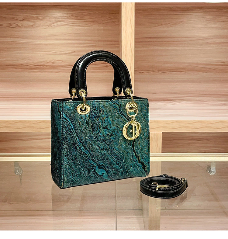 High-end Feel Foreign Trade Cross-border Handbag Princess Diana Style Women's 2025 New Trendy Color-blocking Niche Single Shoulder Crossbody Small Square Bag