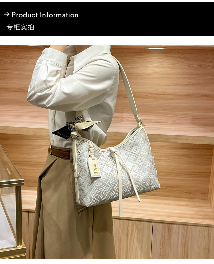 Hong Kong Genuine Leather Brocade Tote 2026 New Women's Popular High-end Large Capacity Shoulder Underarm Bag