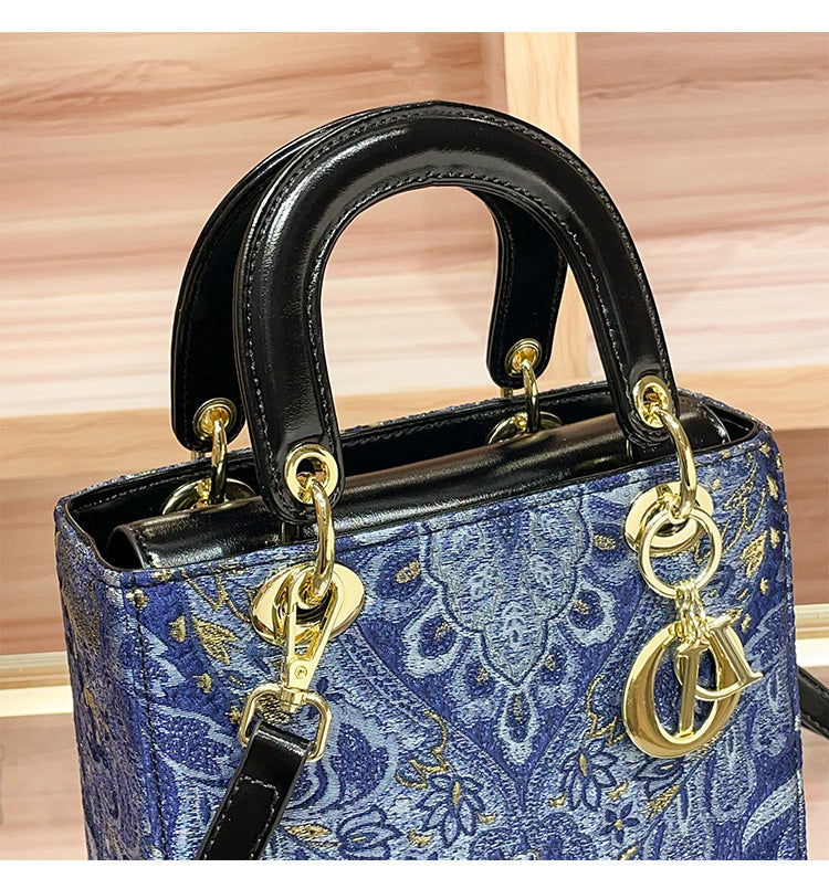 High-end Feel Foreign Trade Cross-border Handbag Princess Diana Style Women's 2025 New Trendy Color-blocking Niche Single Shoulder Crossbody Small Square Bag