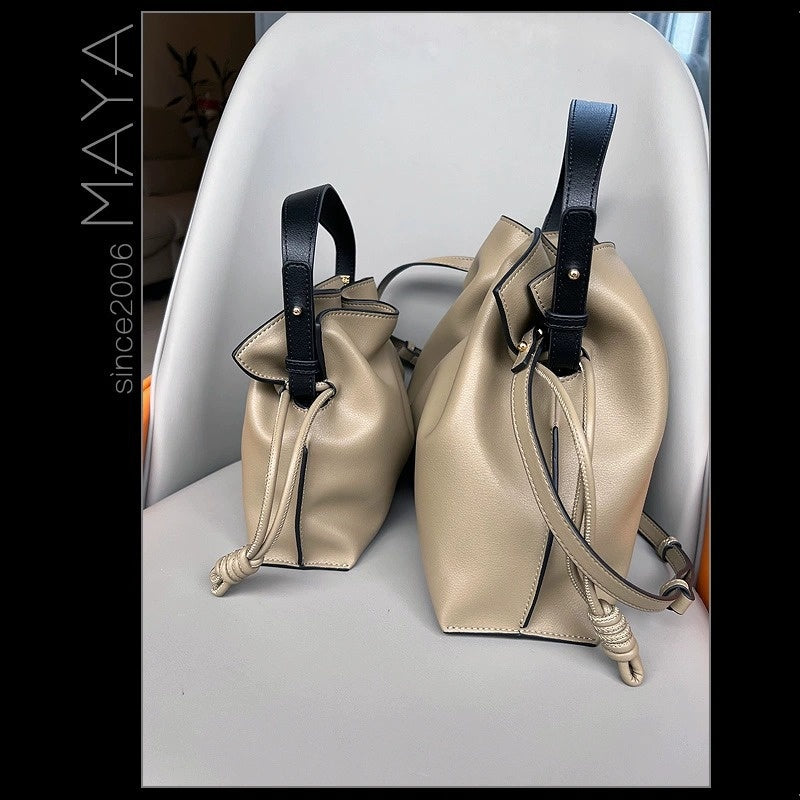 Luo's High-End Handheld Lucky Mini Small Bucket Drawstring Soft Genuine Leather Cloud Crossbody Women's Bag
