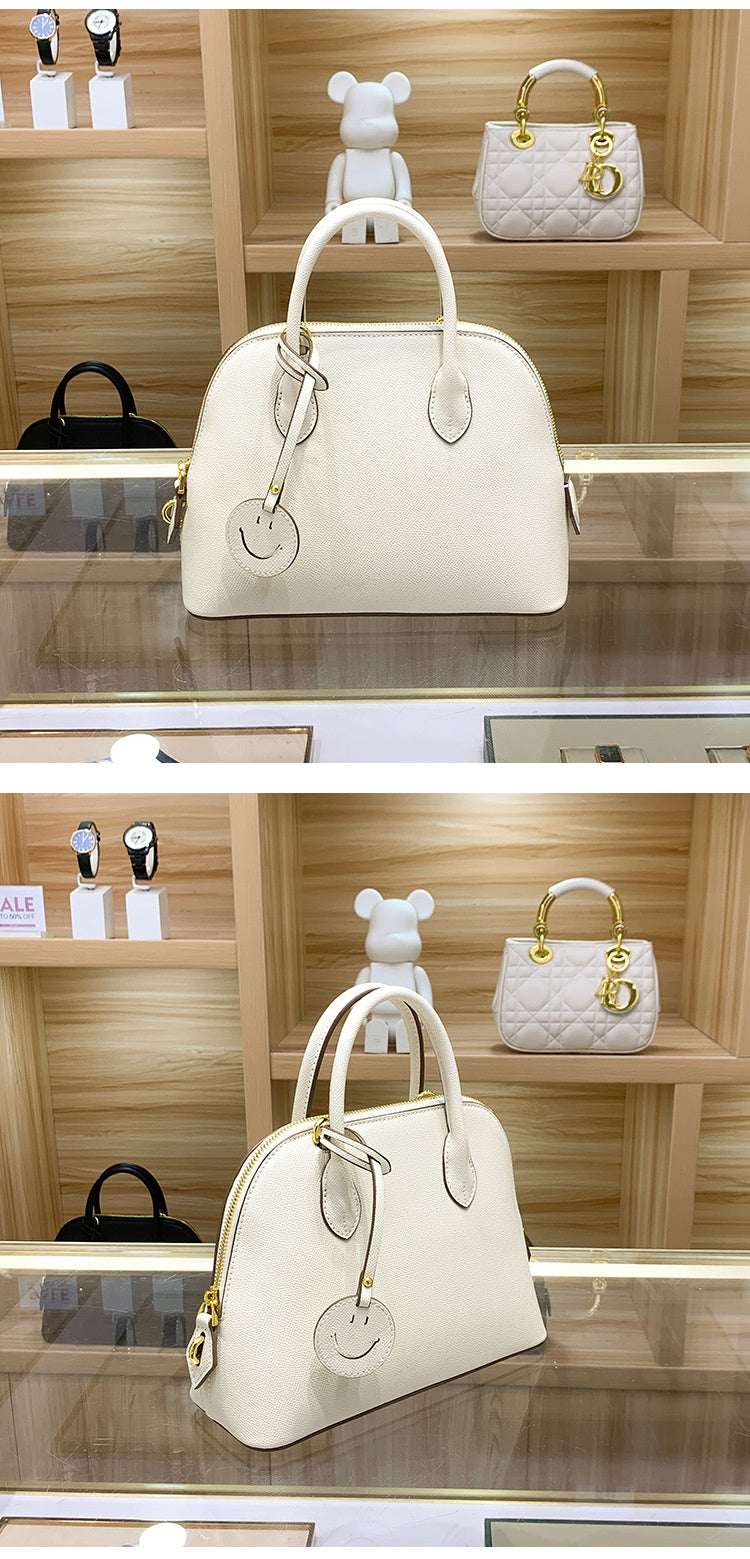 Light Luxury High-End Women's Semi-Handmade Elegant Bowling Shell 2025 New Genuine Leather Handheld Shoulder Crossbody Bag