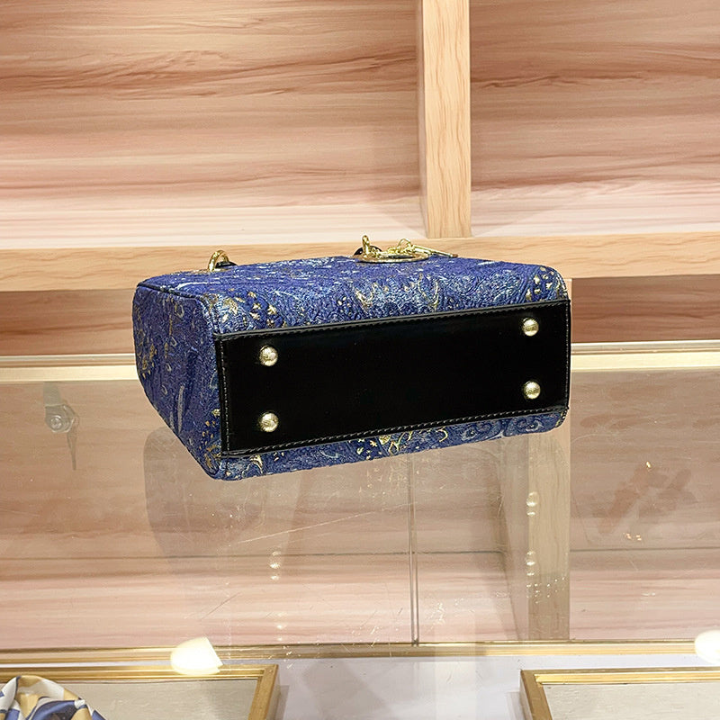 High-end Feel Foreign Trade Cross-border Handbag Princess Diana Style Women's 2025 New Trendy Color-blocking Niche Single Shoulder Crossbody Small Square Bag