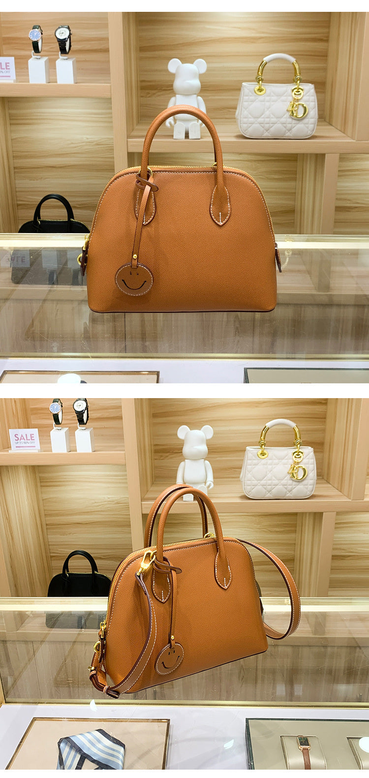 Light Luxury High-End Women's Semi-Handmade Elegant Bowling Shell 2025 New Genuine Leather Handheld Shoulder Crossbody Bag