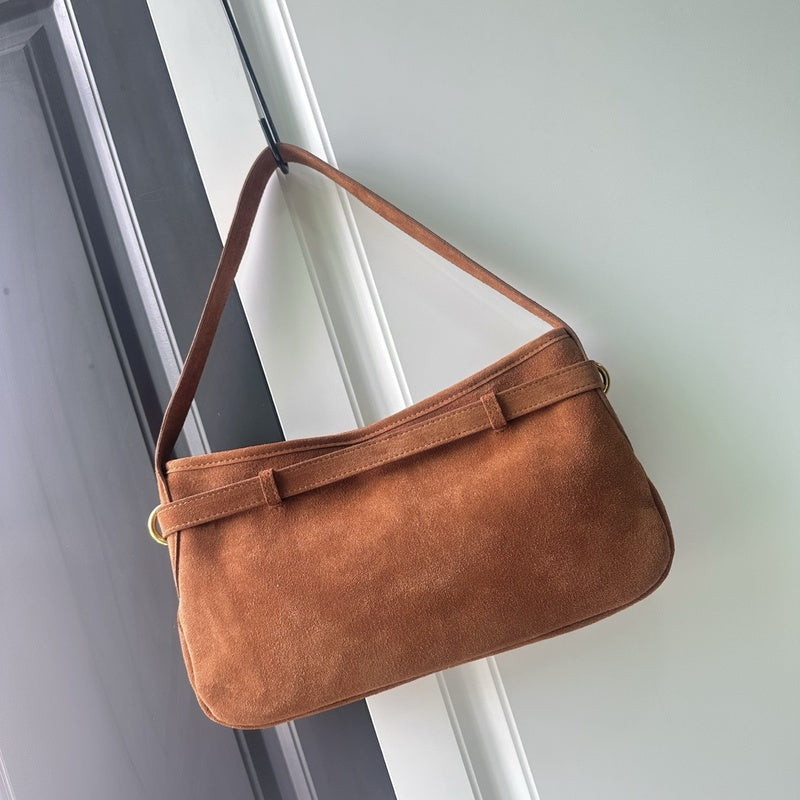 Miu Sheepskin Underarm Suede Commuter Vintage Handbag Shoulder Baguette High-Quality Texture Tote Bag