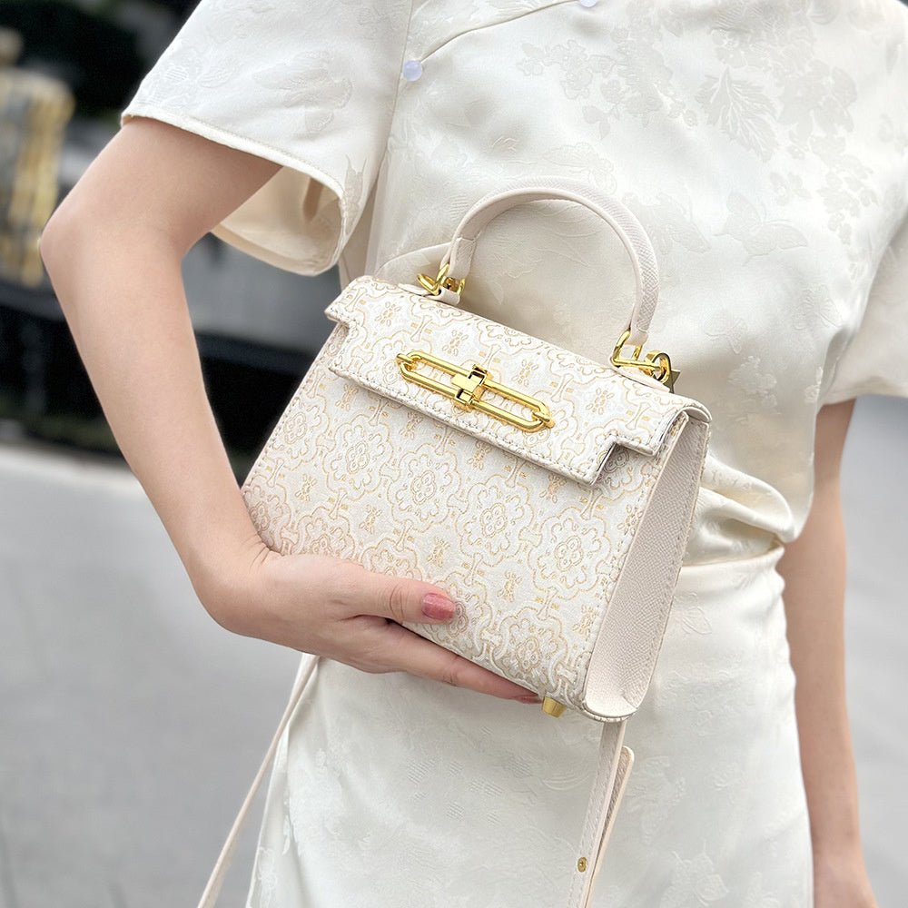 High-End Brocade Handbag Kelly 2025 New Fashion Versatile Light Luxury Niche Single Shoulder Crossbody Commuter Women's Bag