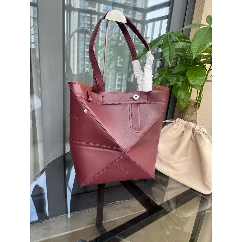 2026 Luojia New Top Layer Cowhide Foldable Geometric Large Capacity Genuine Leather Shoulder Fashion Tote Bag