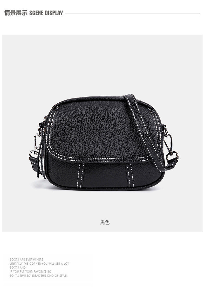 Genuine Leather Small Square for Women 2026 New First Layer Cowhide Large Capacity Wide Strap Single Shoulder High-end Crossbody Bag