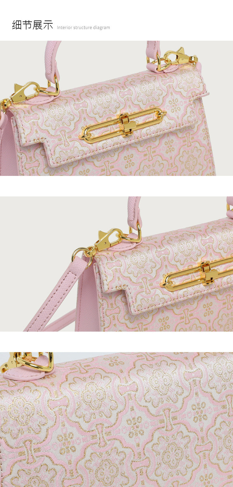High-End Brocade Handbag Kelly 2025 New Fashion Versatile Light Luxury Niche Single Shoulder Crossbody Commuter Women's Bag