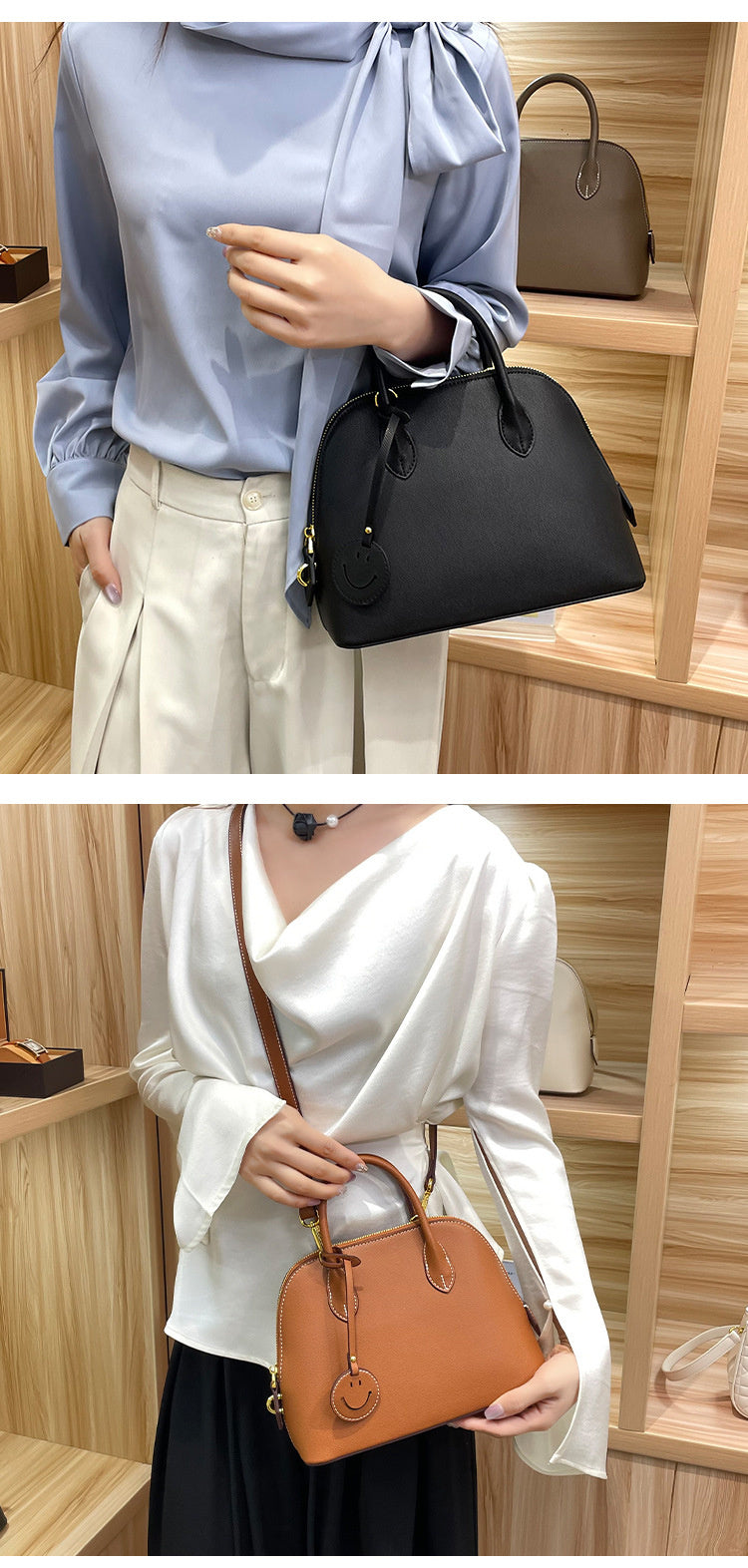 Light Luxury High-End Women's Semi-Handmade Elegant Bowling Shell 2025 New Genuine Leather Handheld Shoulder Crossbody Bag